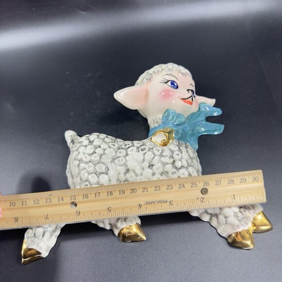 1950s Ceramic Lamb Shell Whimsical Hand Painted Wall Hanging Plaque Figure VTG - Picture 3 of 16